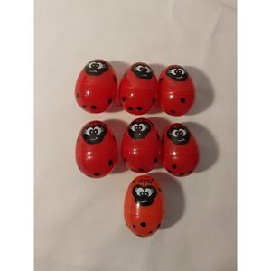 Plastic Easter Eggs Lot Of 7 Fillable Lady Bugs Red Black  Anthropomorphic READ